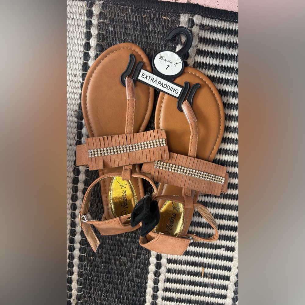 Victoria K Tan Sandals with Rhinestone Accents